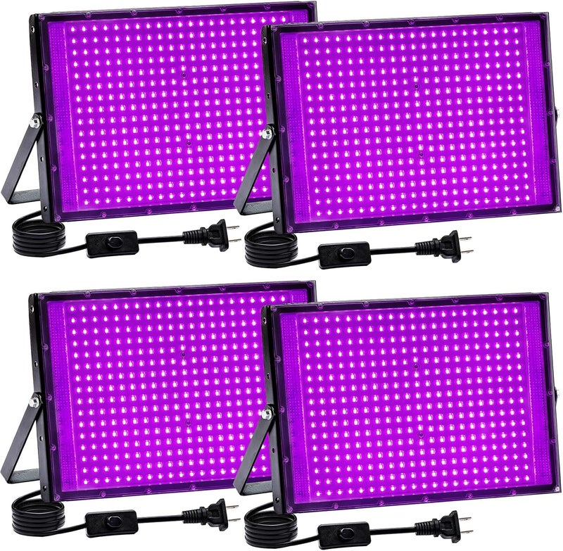 Akpgf Store 300W Black Lights for Glow Party, LED Blacklight IP65 Waterproof with US Plug and Switch 385-400nm UV Black Light for Halloween Decoration,Body Painting,Fluorescent Painting(4 Pack) - Image 1